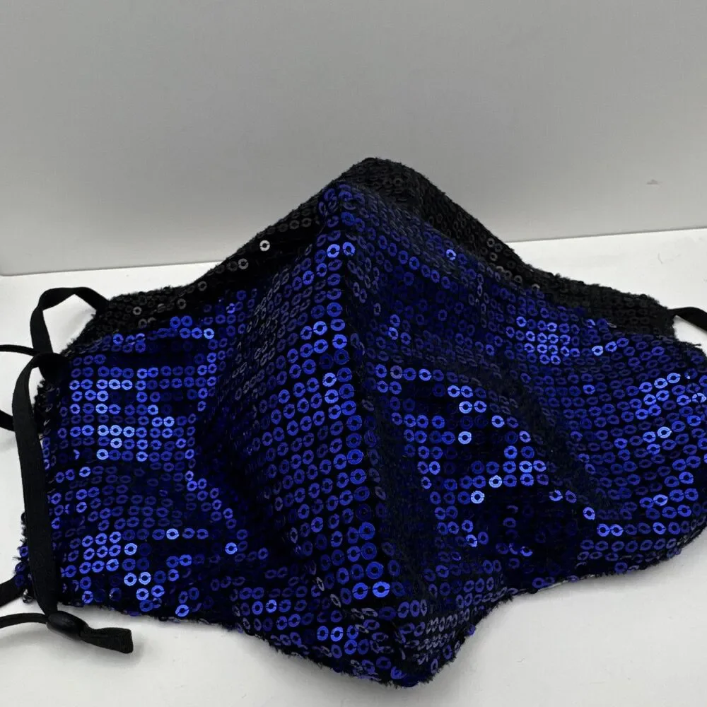 Face Masks Sequin Cloth Face Lot of 6 Adjustable Ear Loops Black Blue Red Silver